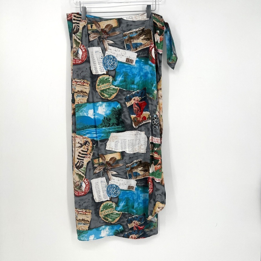 Vtg Jams World Wrap Skirt‎ Womens XL Travel  Hawaiian Tropical Beach Vacation